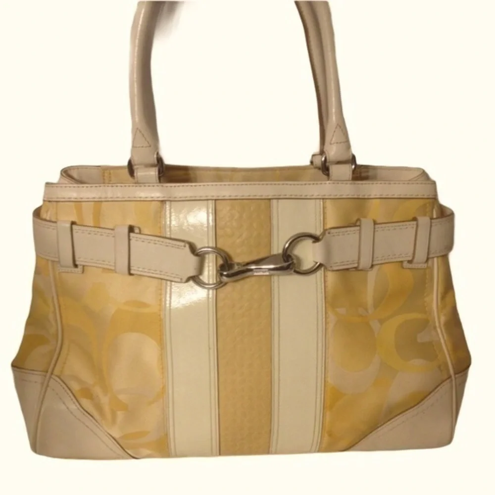Coach yellow optic and leather tote